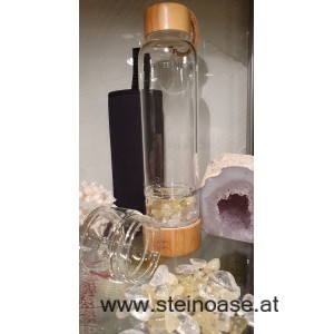 Glasflasche mit Lemonquarz + Bergkristall